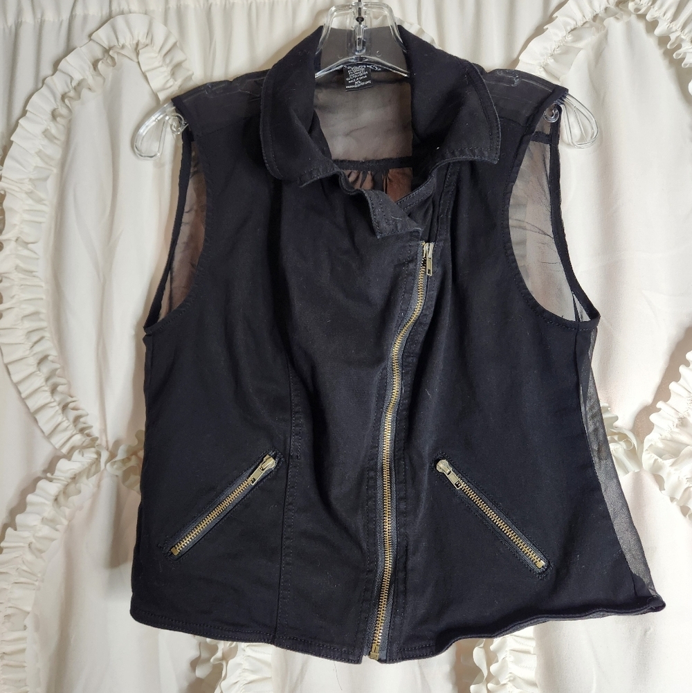 Vintage Stooshy Mesh Black Vest Zipper Sz XL